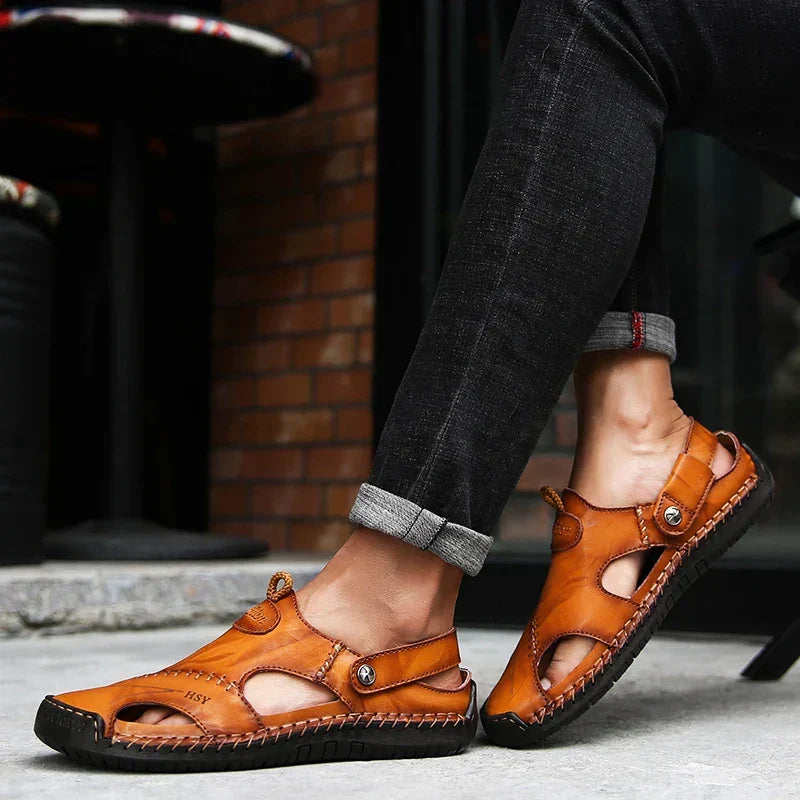 Orthopedic Leather Sandals for Men Ergonomic with Arch Support