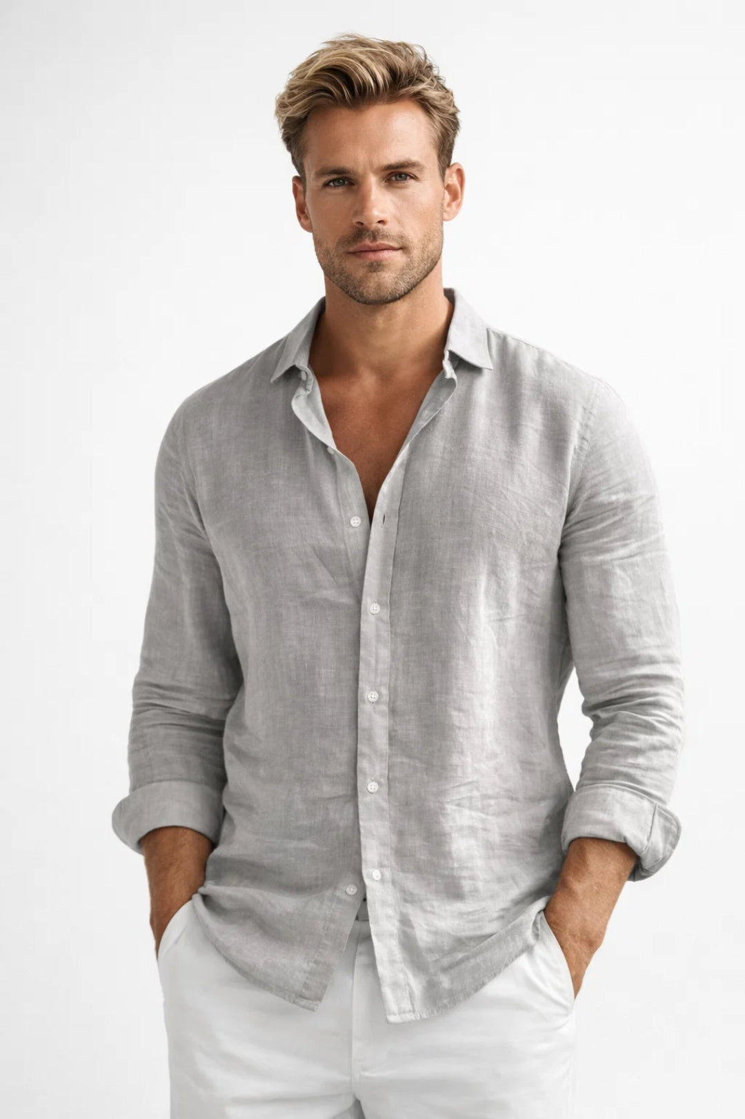 Men's Linen Shirt Long Sleeve | Breathable Lightweight Casual Fit