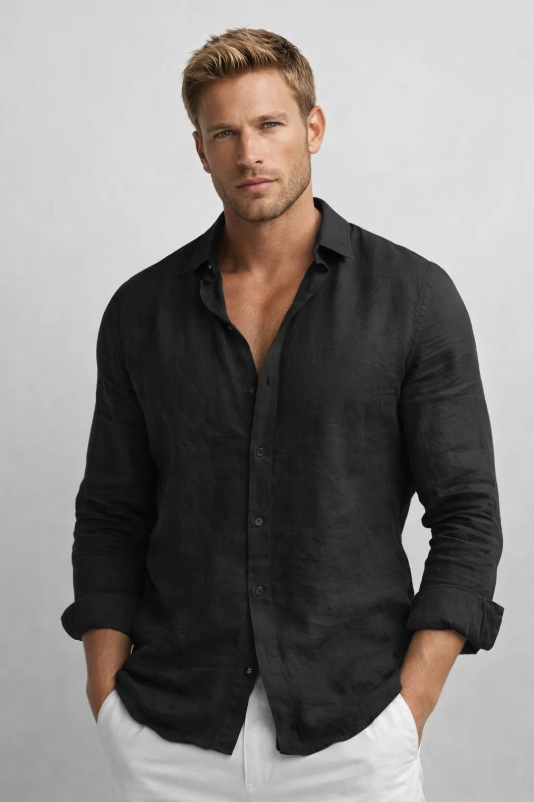 Men's Linen Shirt Long Sleeve | Breathable Lightweight Casual Fit