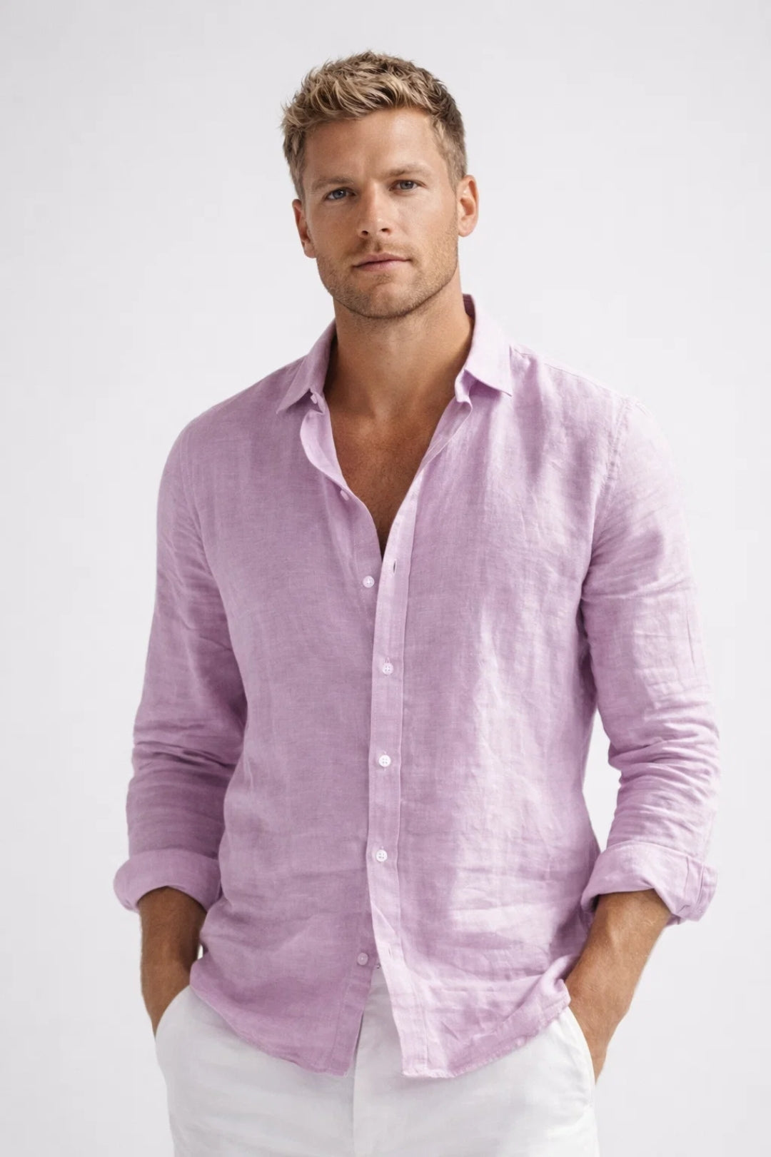 Men's Linen Shirt Long Sleeve | Breathable Lightweight Casual Fit