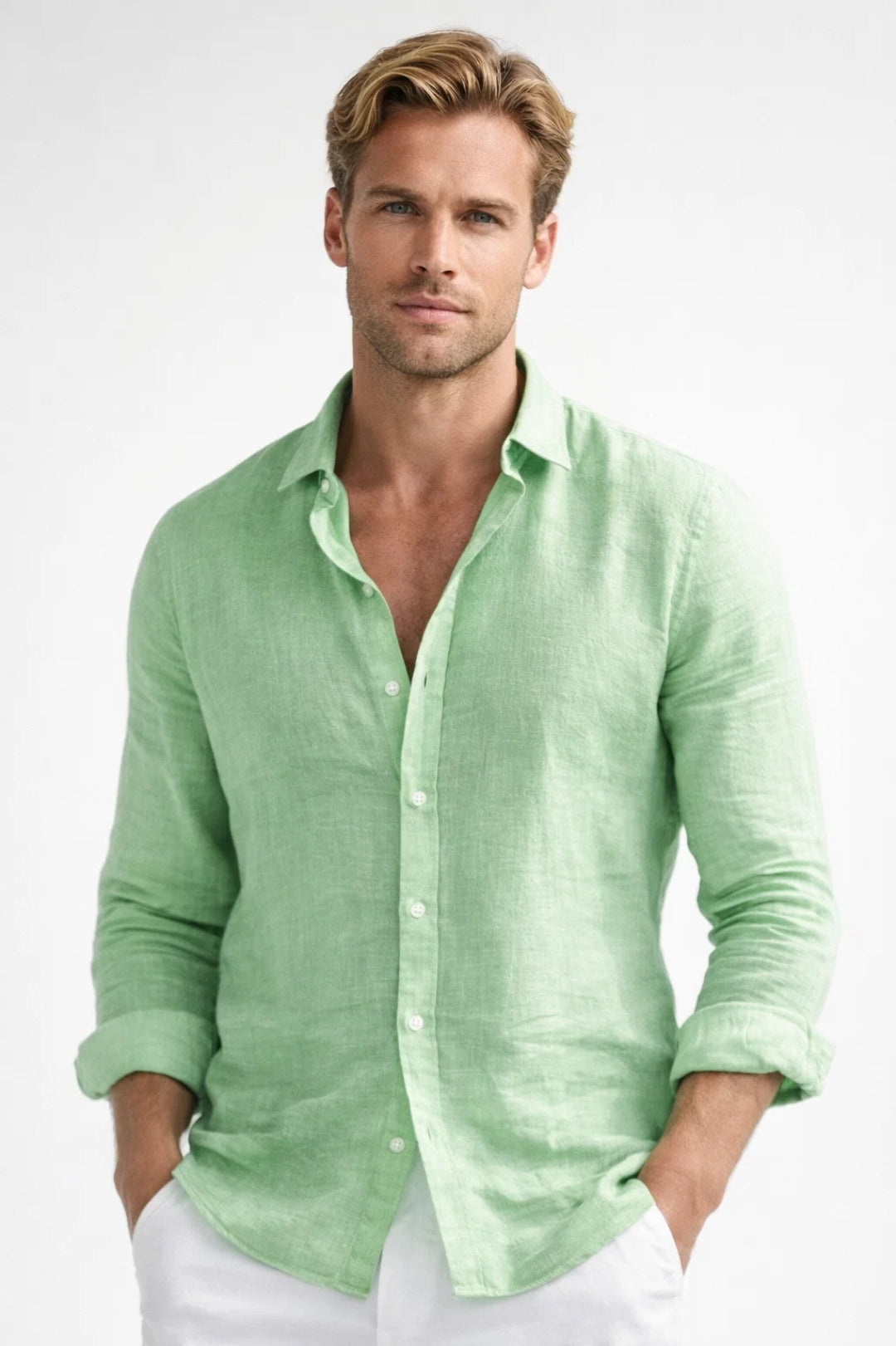 Men's Linen Shirt Long Sleeve | Breathable Lightweight Casual Fit
