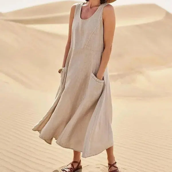Linen dress women's long relaxed stylish