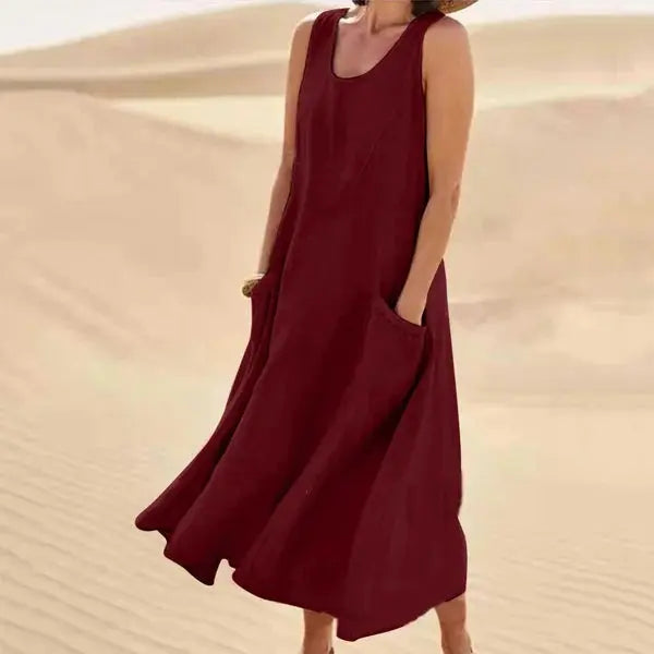 Linen dress women's long relaxed stylish