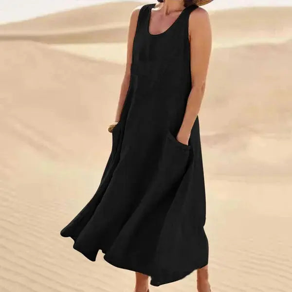 Linen dress women's long relaxed stylish