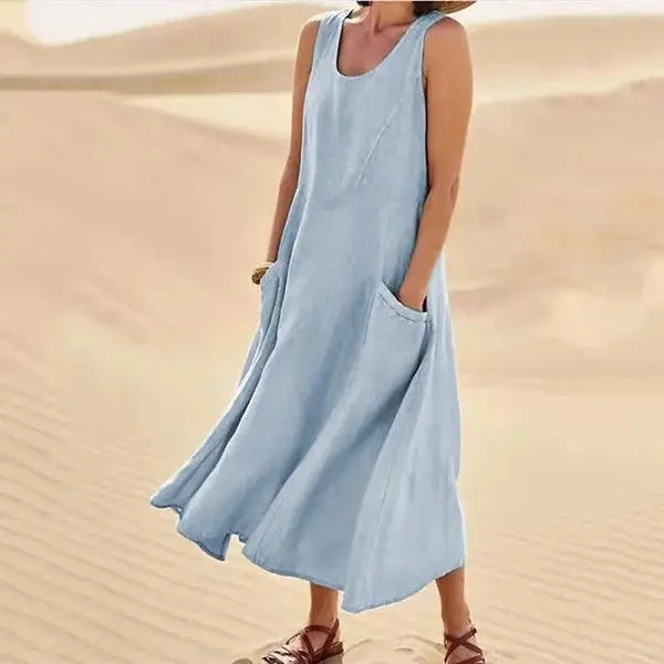 Linen dress women's long relaxed stylish