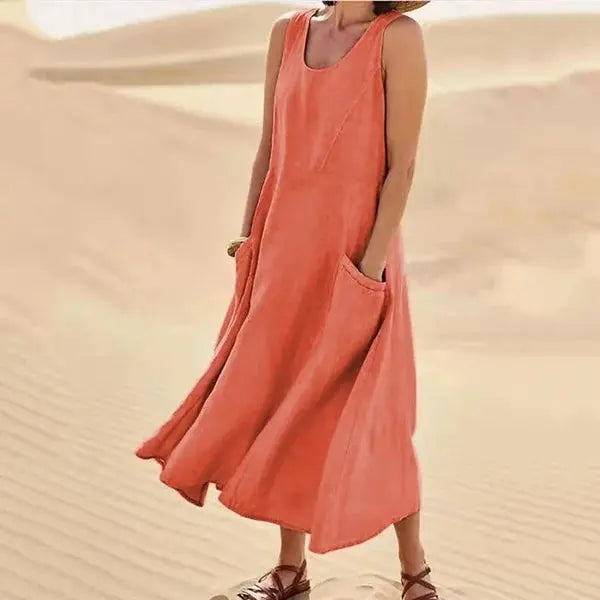 Linen dress women's long relaxed stylish