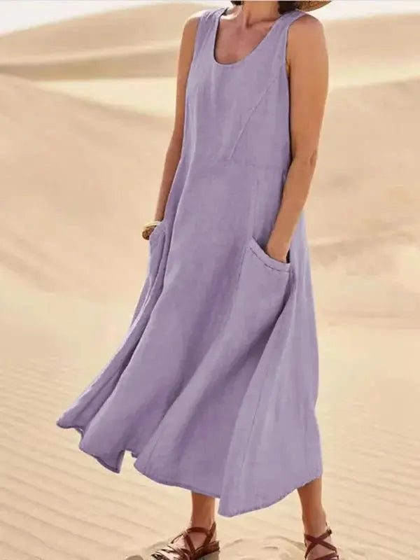Linen dress women's long relaxed stylish