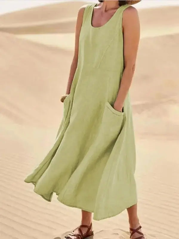Linen dress women's long relaxed stylish