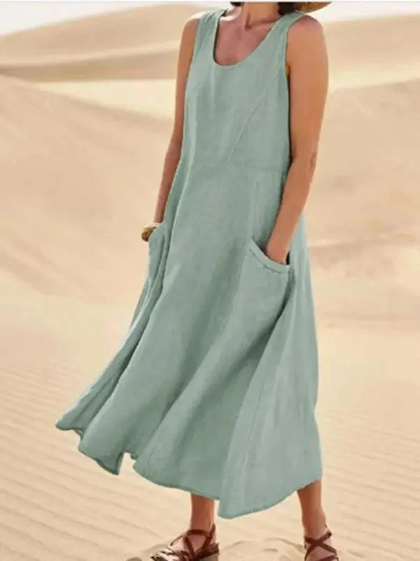 Linen dress women's long relaxed stylish