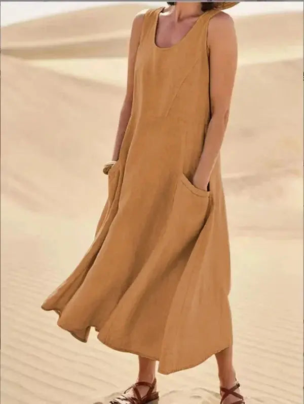 Linen dress women's long relaxed stylish