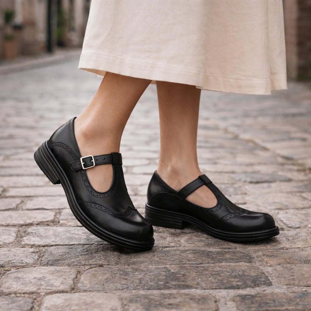 Women's Mary Jane shoes | Brogue style leather | Comfortable ballerinas