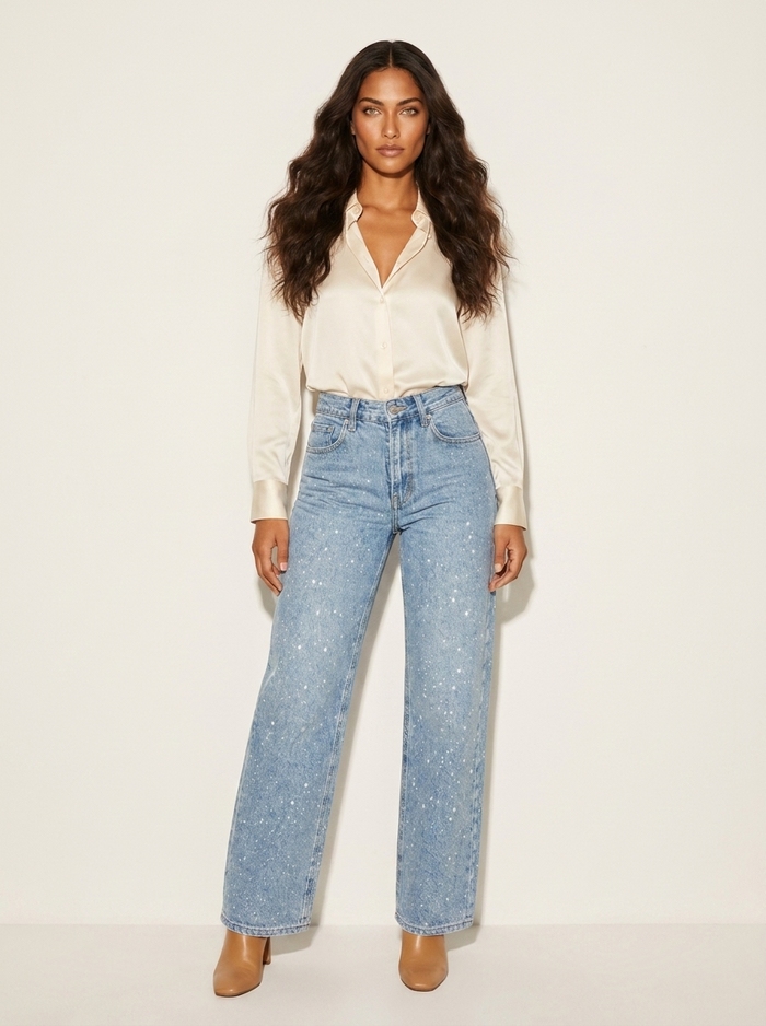Women's Jeans | High Waist, Straight Cut, Sequin Details