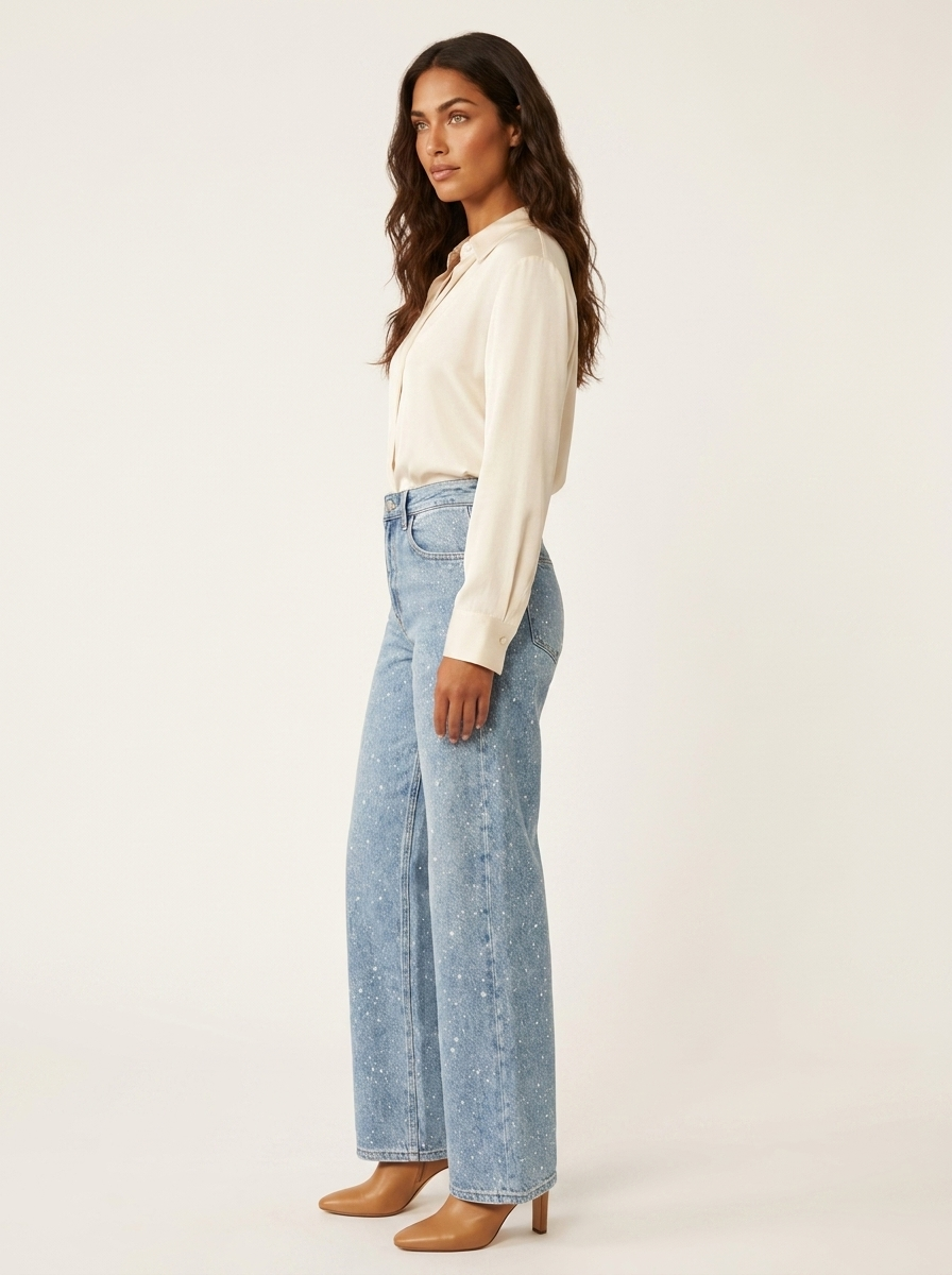 Women's Jeans | High Waist, Straight Cut, Sequin Details