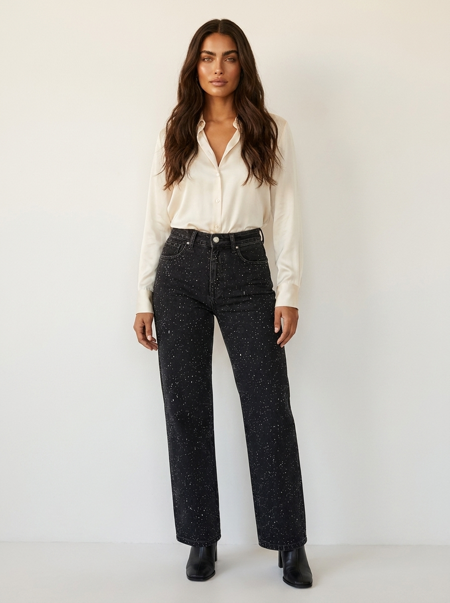 Women's Jeans | High Waist, Straight Cut, Sequin Details