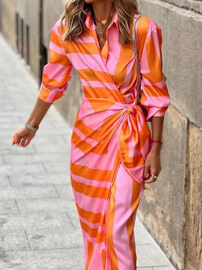 Silk midi dress with floral pattern, for women