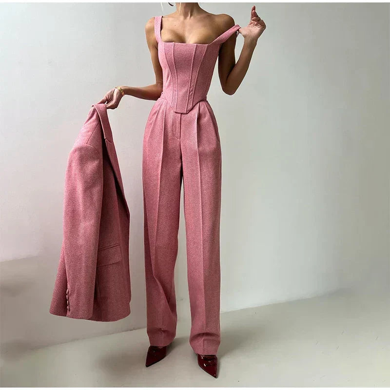 Women's Suit | Corset Top, Blazer, and Straight Pants