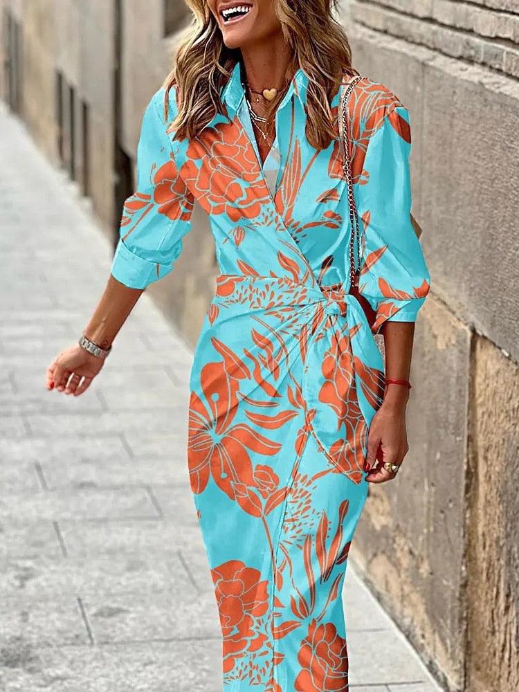 Silk midi dress with floral pattern, for women
