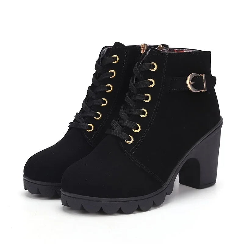 Leather ankle boots for women | Thick heel, lace-up | Comfortable