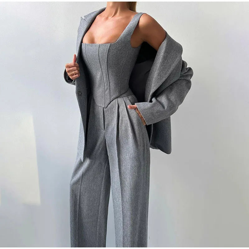 Women's Suit | Corset Top, Blazer, and Straight Pants