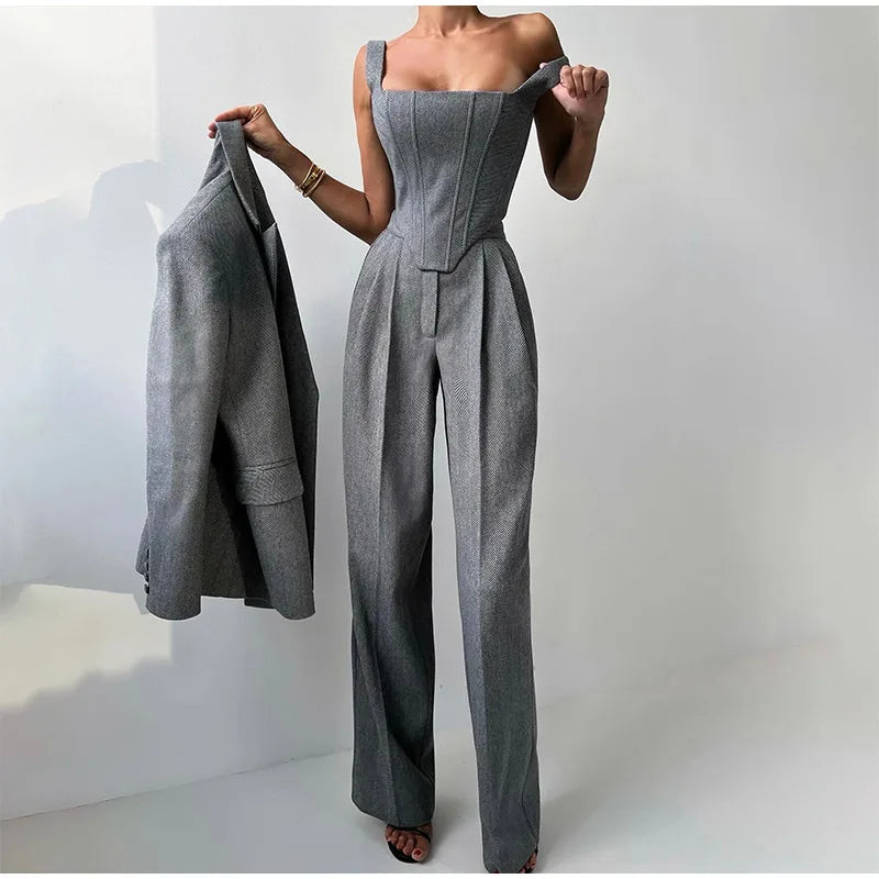 Women's Suit | Corset Top, Blazer, and Straight Pants