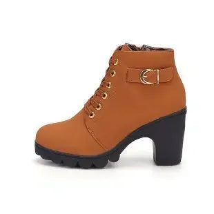 Leather ankle boots for women | Thick heel, lace-up | Comfortable