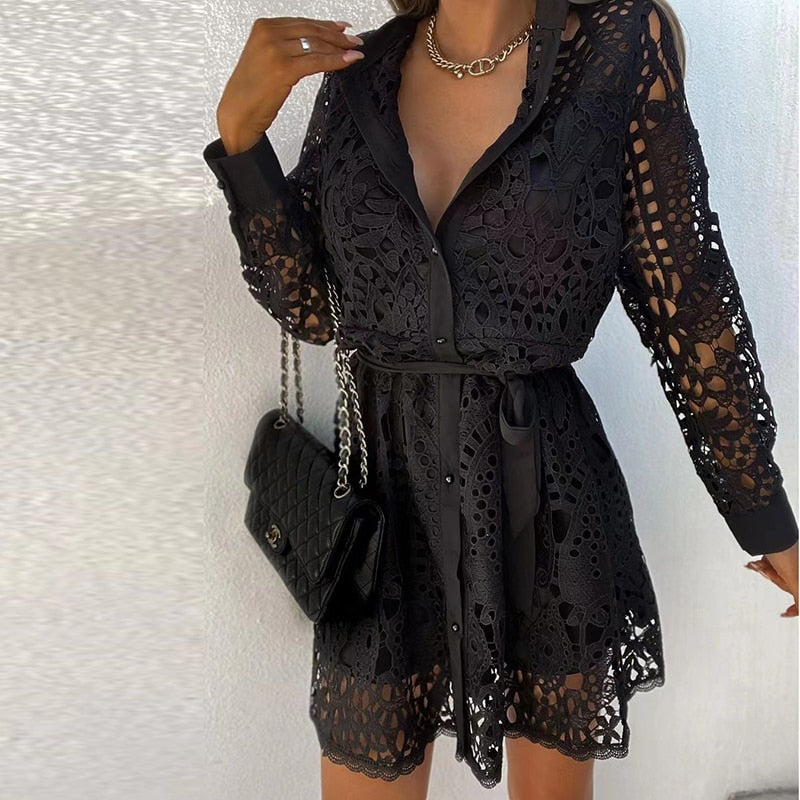 Lace dress | Women's elegant, long sleeve model | Sophisticated party style