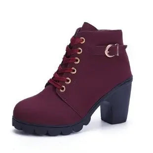 Leather ankle boots for women | Thick heel, lace-up | Comfortable