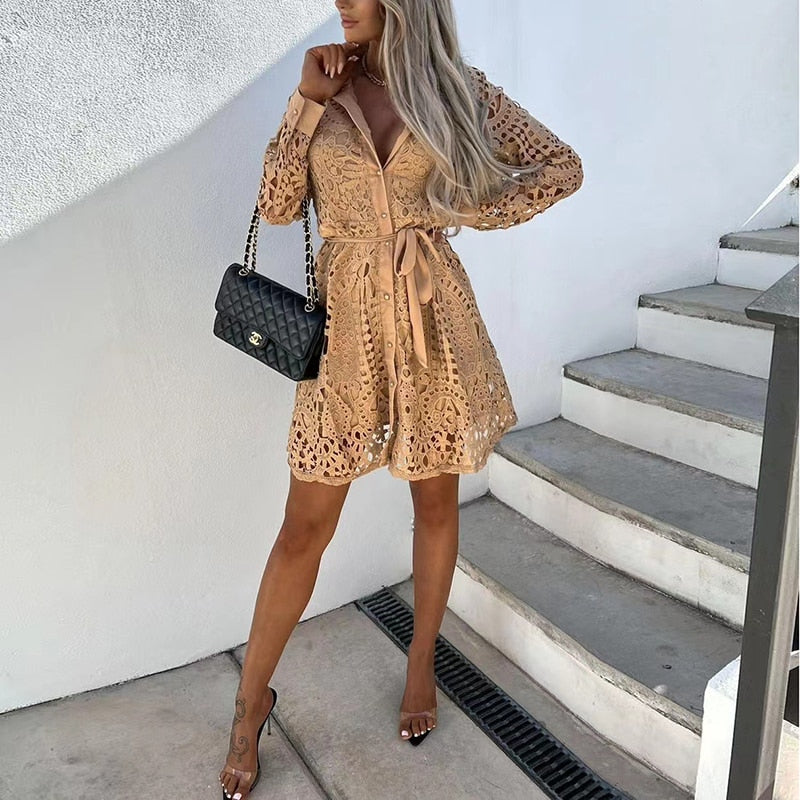 Lace dress | Women's elegant, long sleeve model | Sophisticated party style