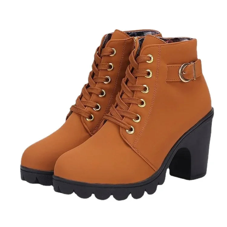Leather ankle boots for women | Thick heel, lace-up | Comfortable