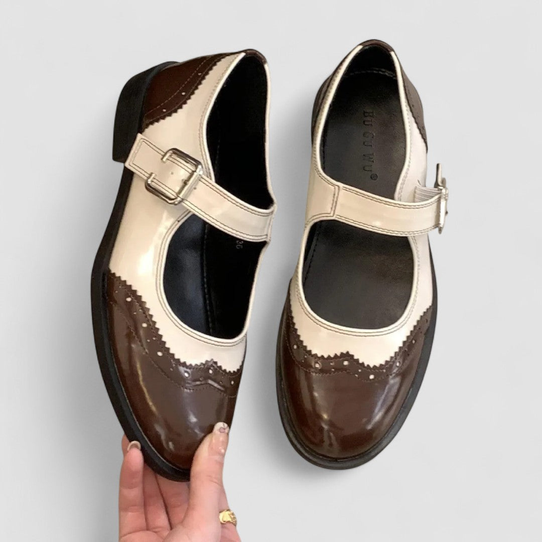 Women's Mary Jane Shoes | Two-Tone | Adjustable Strap, Vintage Brogue