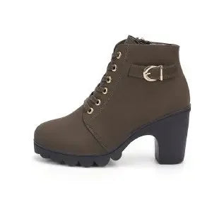 Leather ankle boots for women | Thick heel, lace-up | Comfortable