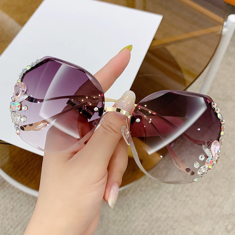 Women's titanium UV400 rhinestone sunglasses