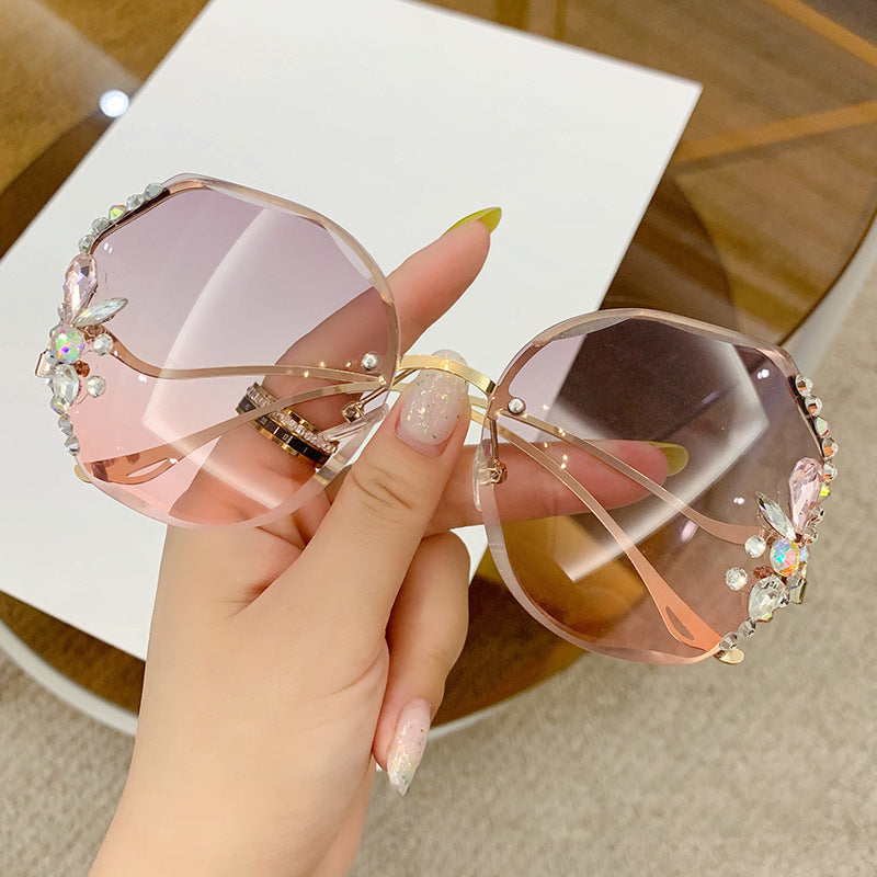 Women's titanium UV400 rhinestone sunglasses