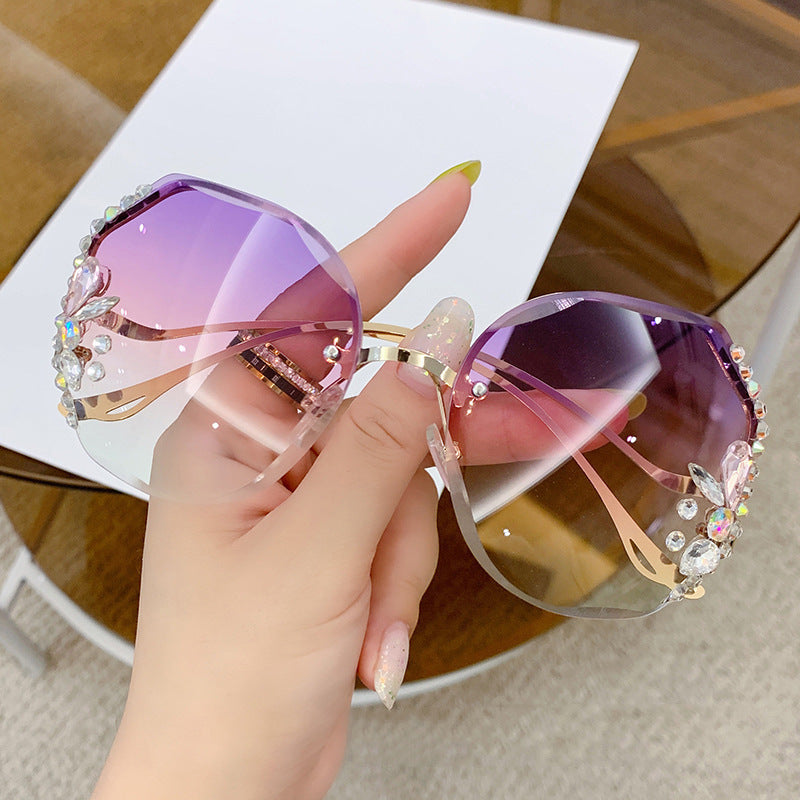 Women's titanium UV400 rhinestone sunglasses
