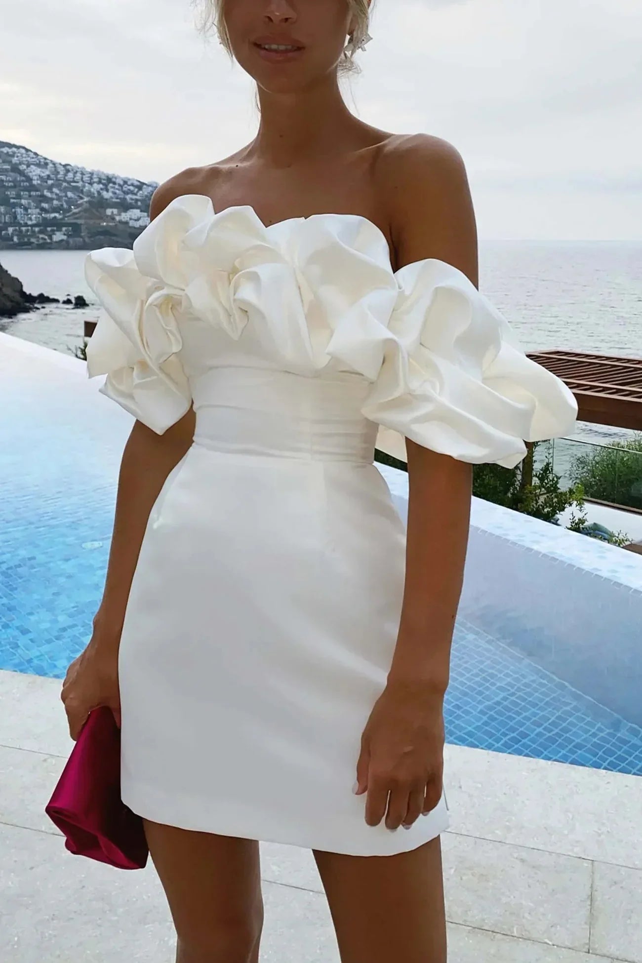 Satin mini dress off-shoulder for women's parties