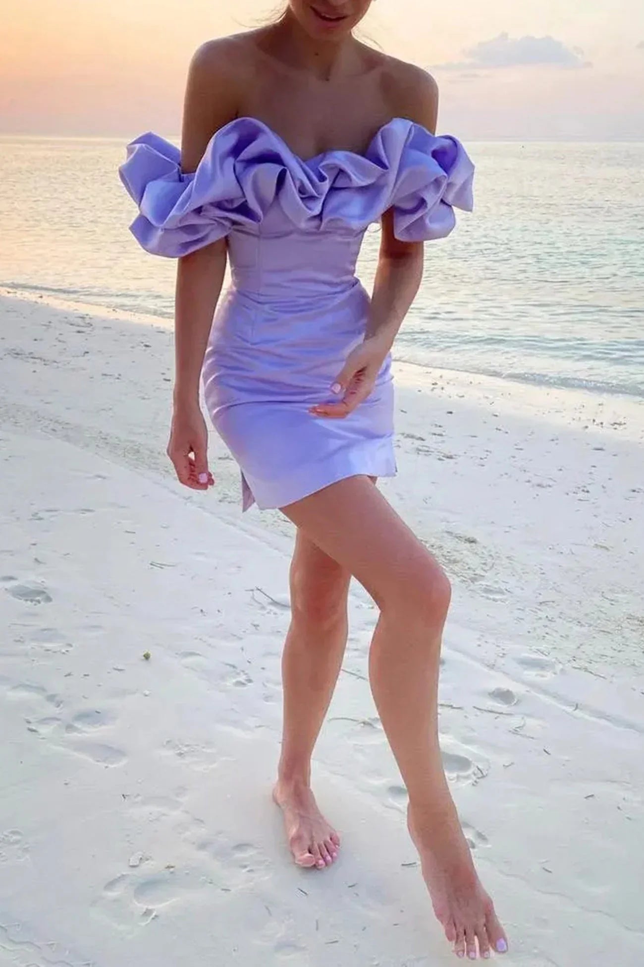 Satin mini dress off-shoulder for women's parties