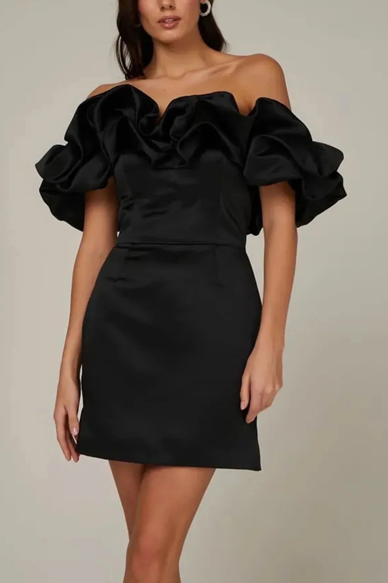 Satin mini dress off-shoulder for women's parties