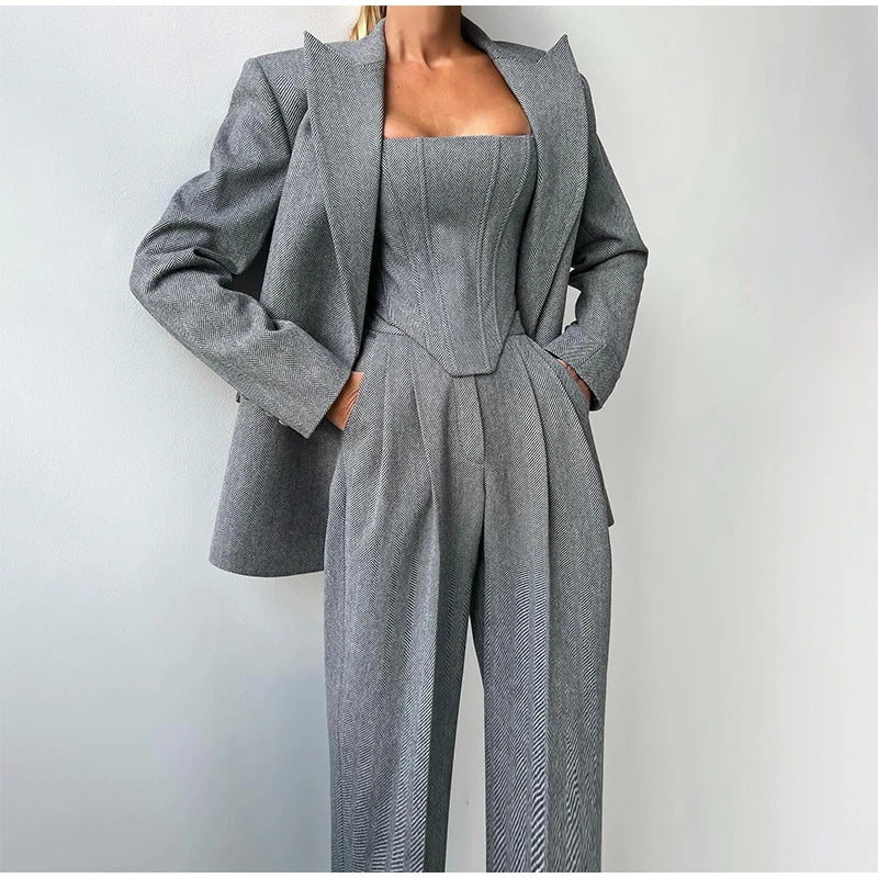 Women's Suit | Corset Top, Blazer, and Straight Pants
