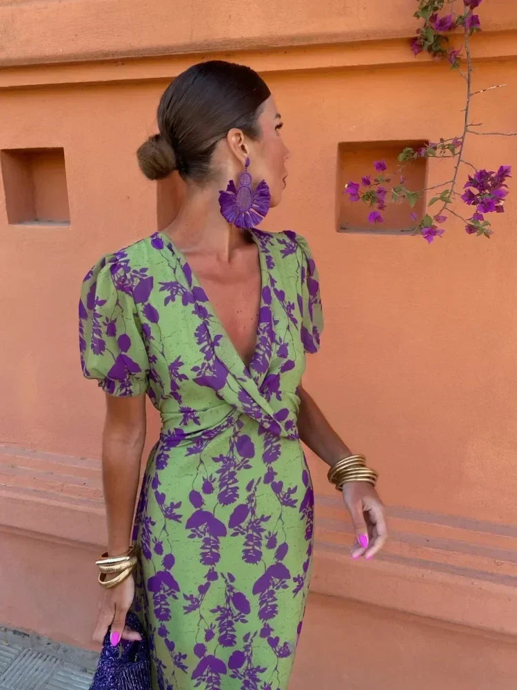 Floral dress short-sleeved summer cotton-viscose