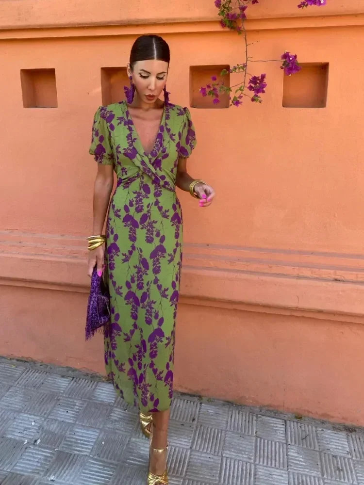 Floral dress short-sleeved summer cotton-viscose