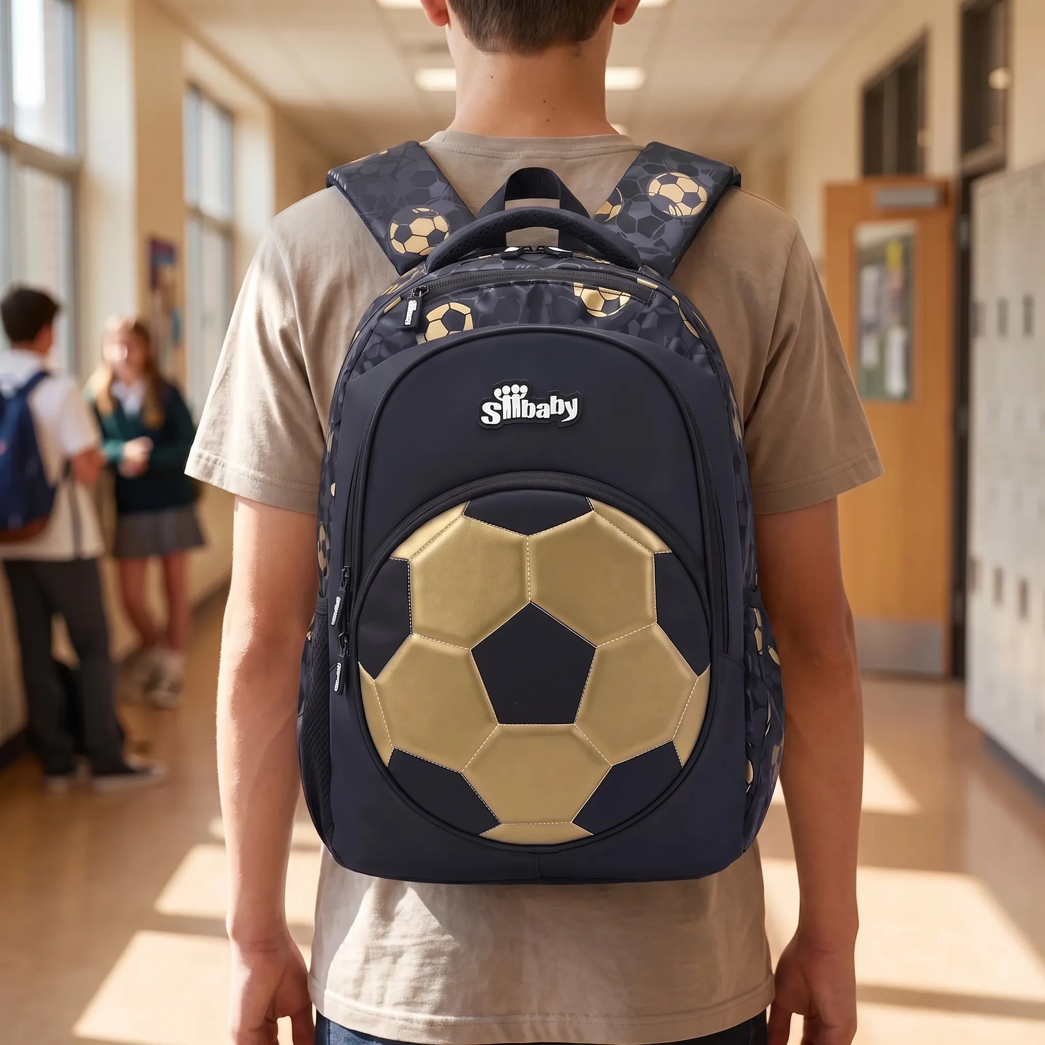 School Backpack | Football Focus, With Storage Spaces | Blue Gold