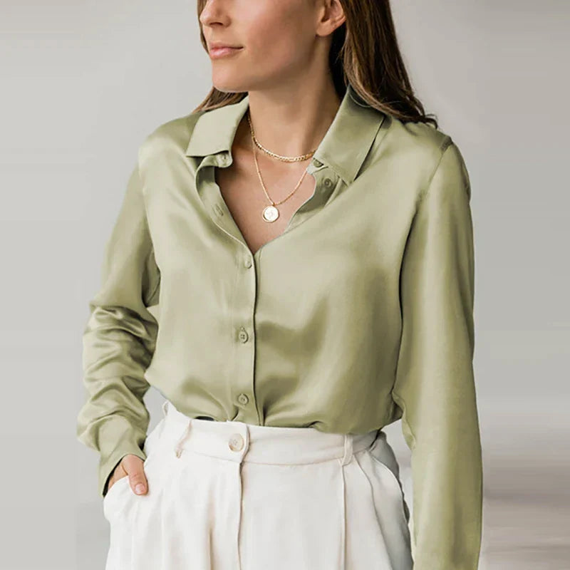 Satin Blouse | Women's, Short Sleeved, V-Neck | Office Style