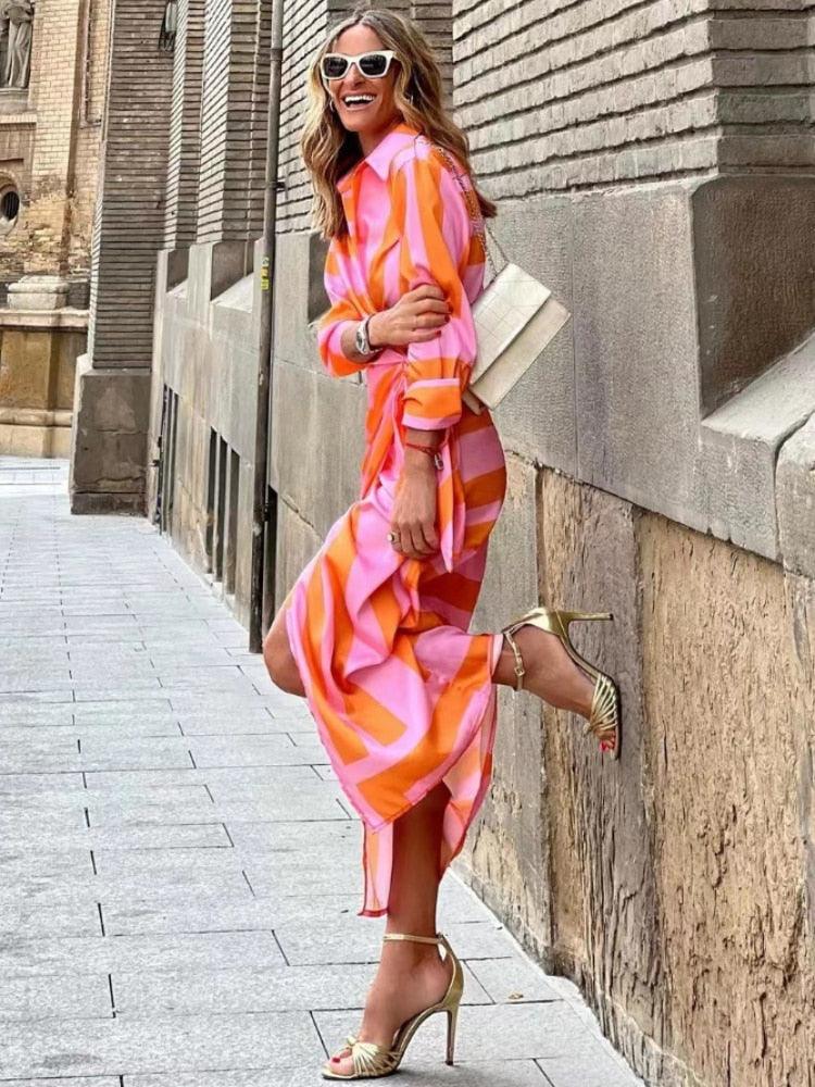 Silk midi dress with floral pattern, for women