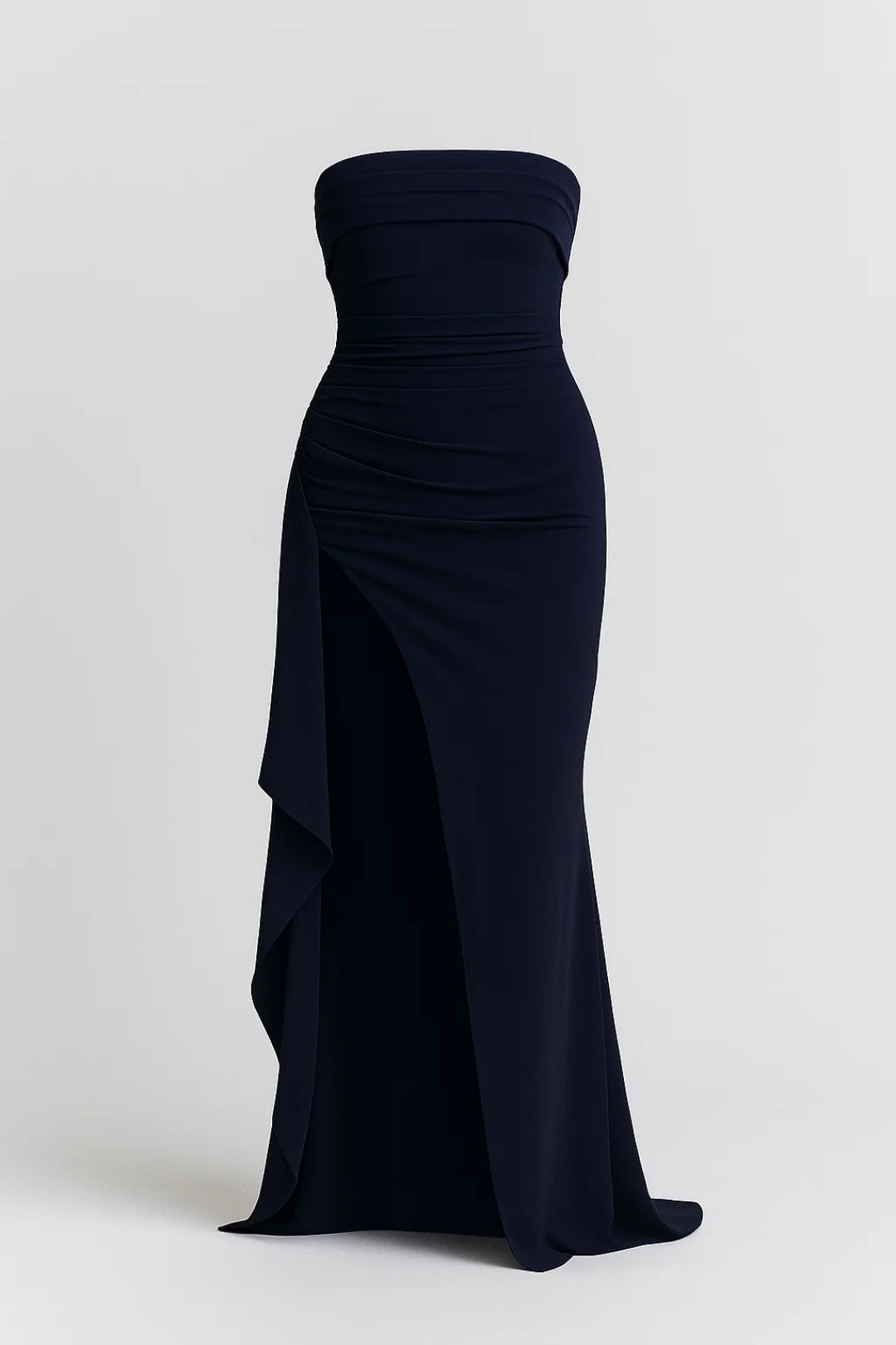 Evening Dress | Women's Strapless, Long Dress | High Slit and Pleats