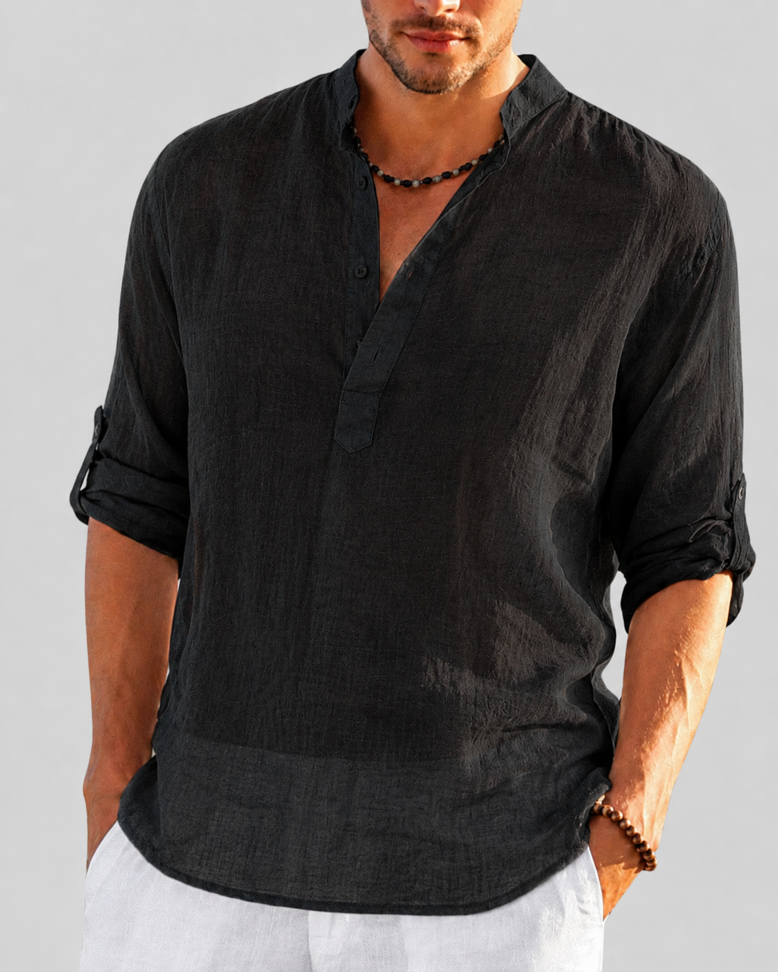 Men's Stretch Dress Shirt – Loose Fit, Long Sleeve, 7 Colors | S–3XL