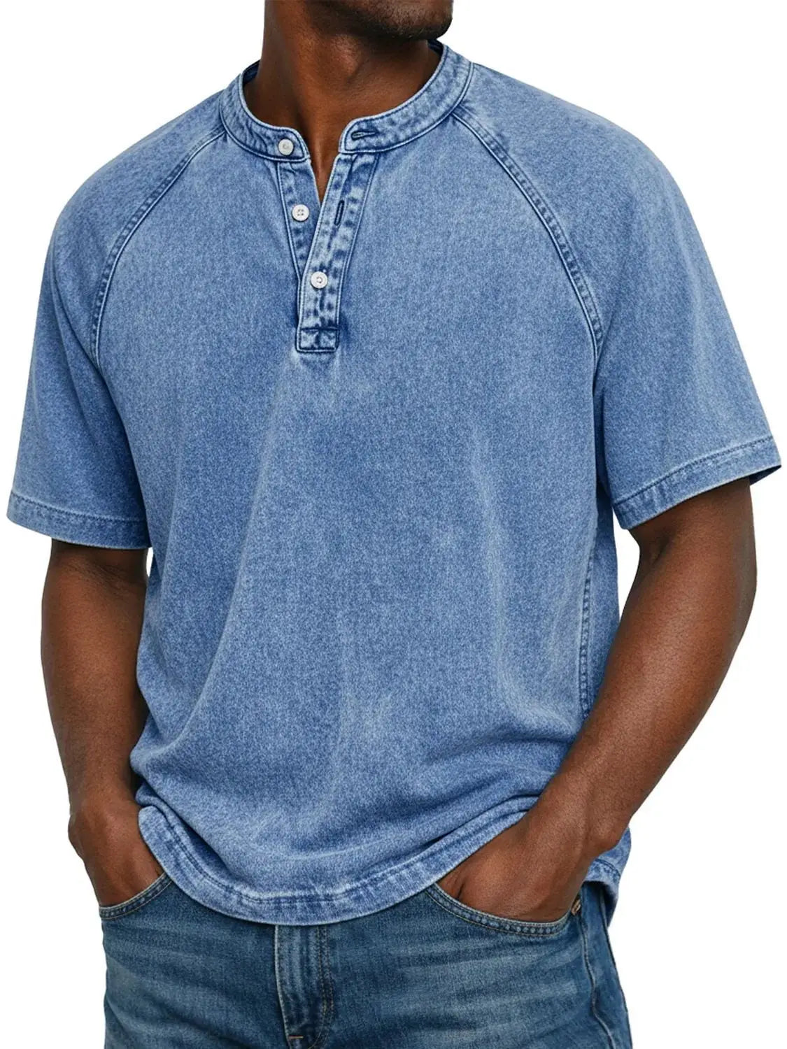 Men's Henley Shirt | Raglan Sleeves Vintage | Button Collar
