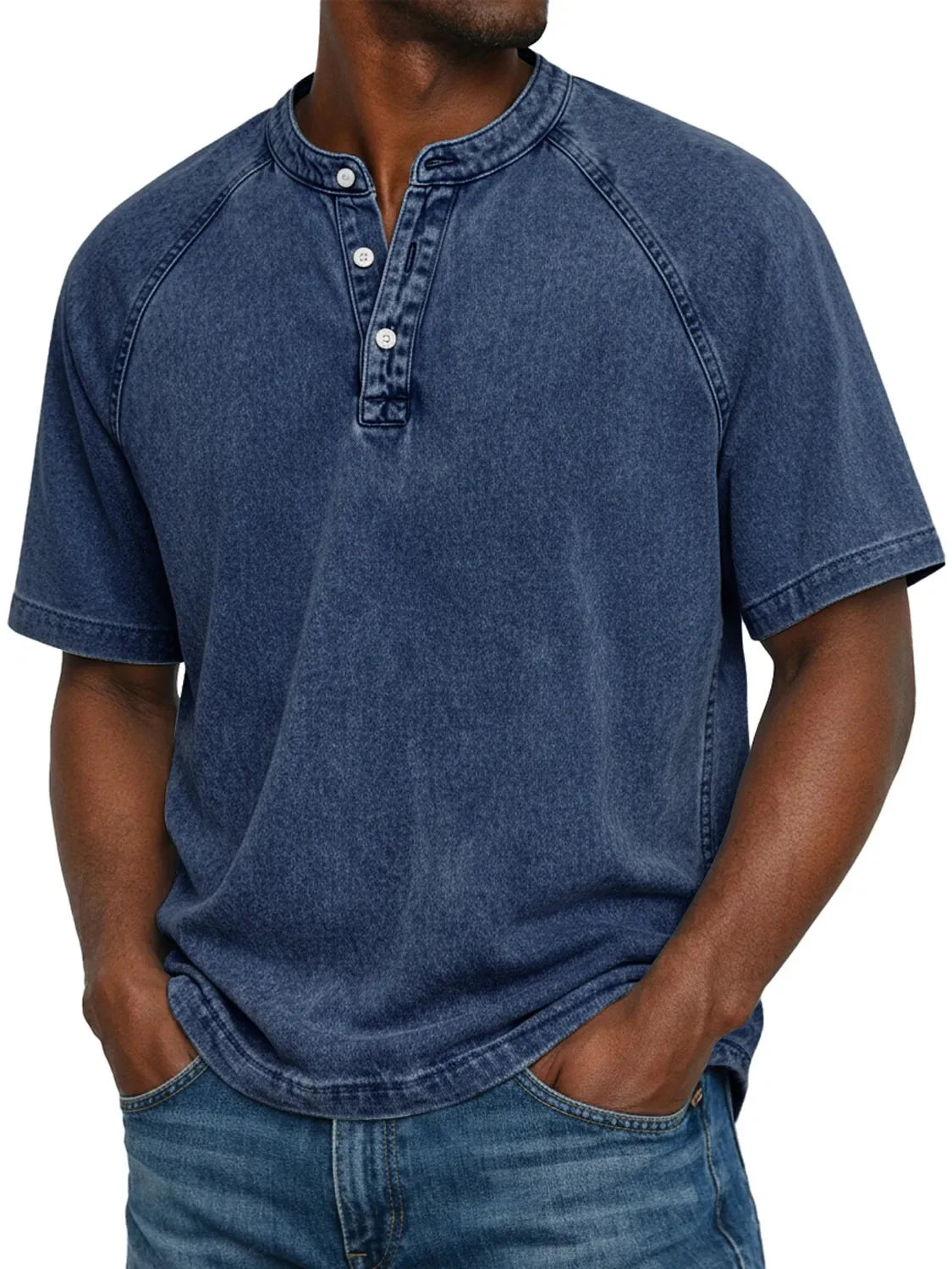 Men's Henley Shirt | Raglan Sleeves Vintage | Button Collar
