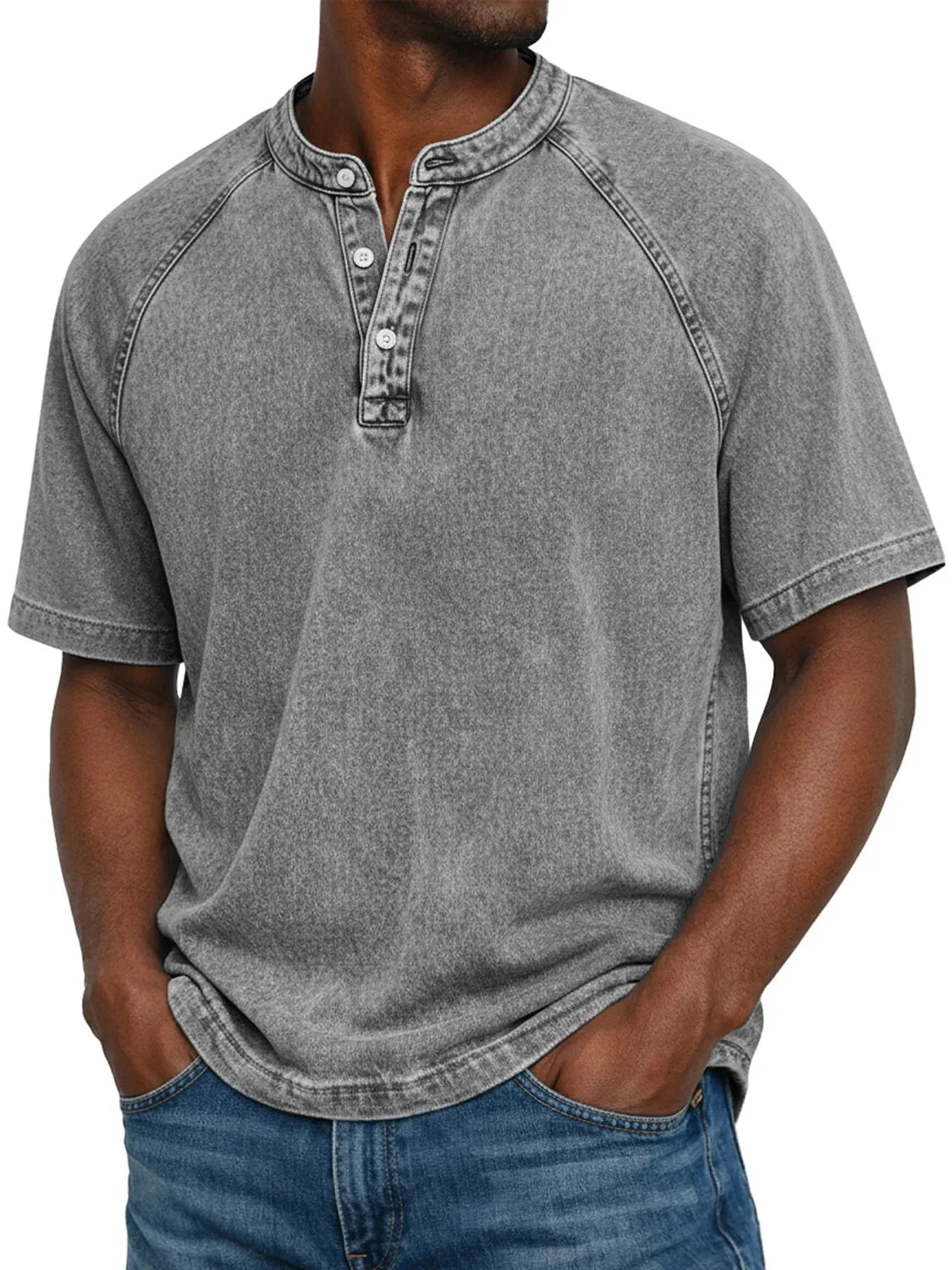 Men's Henley Shirt | Raglan Sleeves Vintage | Button Collar