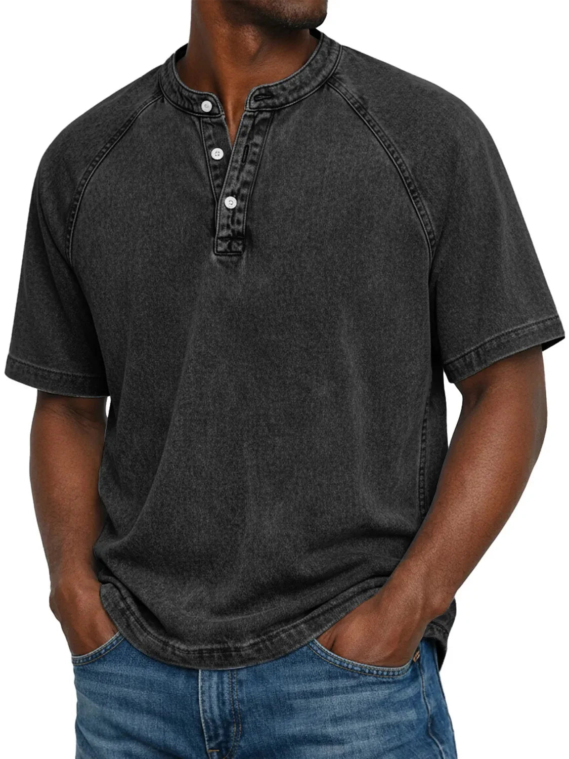 Men's Henley Shirt | Raglan Sleeves Vintage | Button Collar