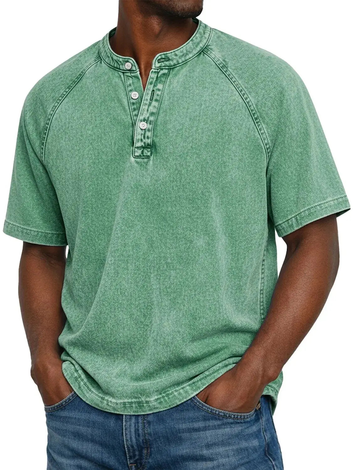 Men's Henley Shirt | Raglan Sleeves Vintage | Button Collar